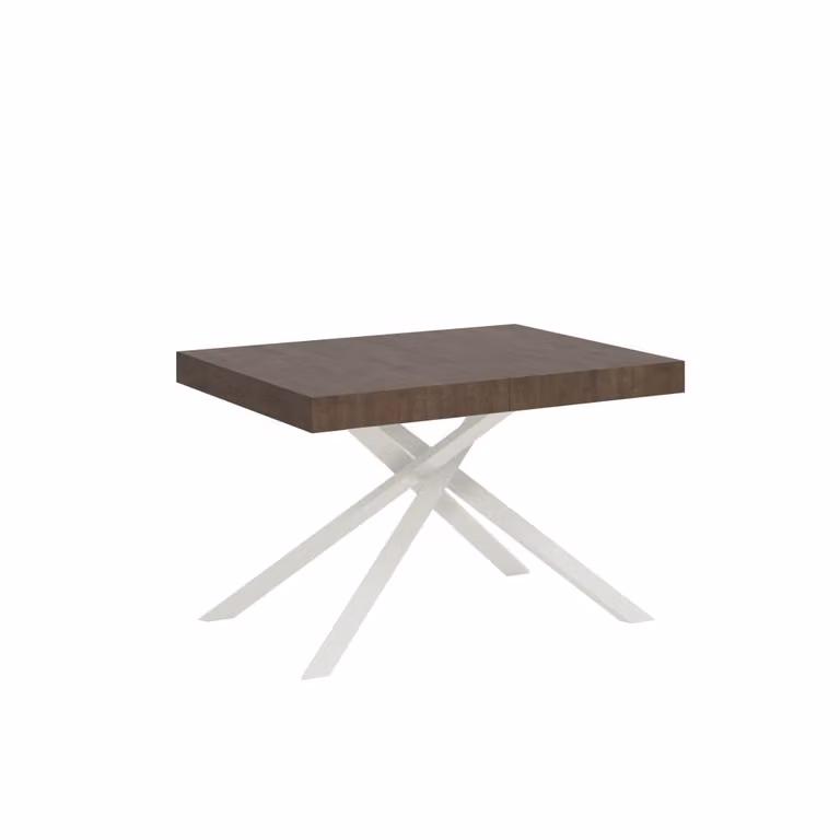 Mesa extensible Ityhome de estilo moderno en color nogal y blanco con estructura de metal y acabado mate An/P/Al: 120 x 80 x 74 cm (extensible hasta 204 cm)