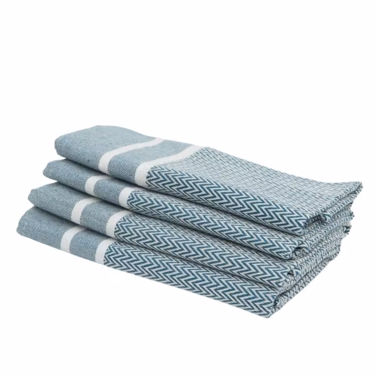 Set de 4 servilletas de algodón Febronie en color azul petróleo y blanco, An/An: 45 x 45 cm