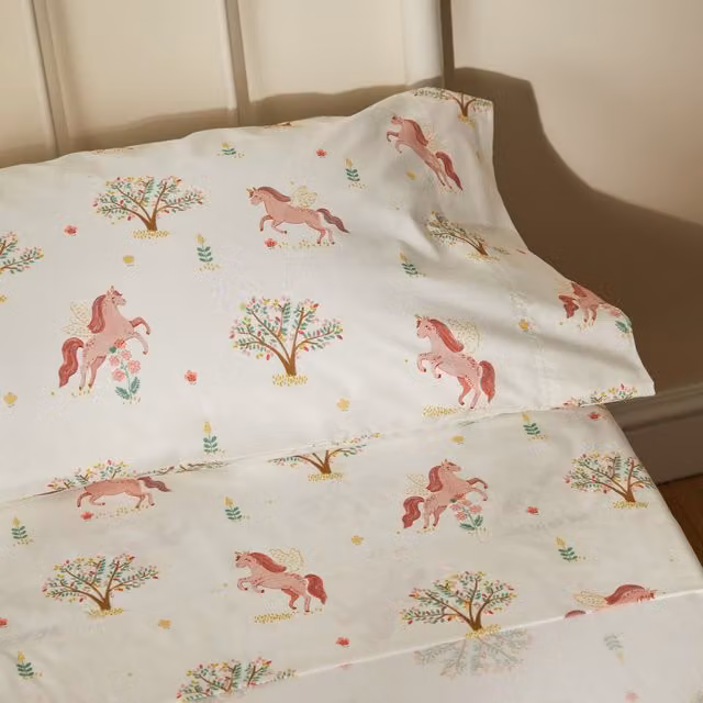 Juego de sábanas Noah Mini Home de El Corte Inglés en algodón de percal con diseño de animales para niños, multicolor y blanco, An/P/Al: 90 x 190 cm