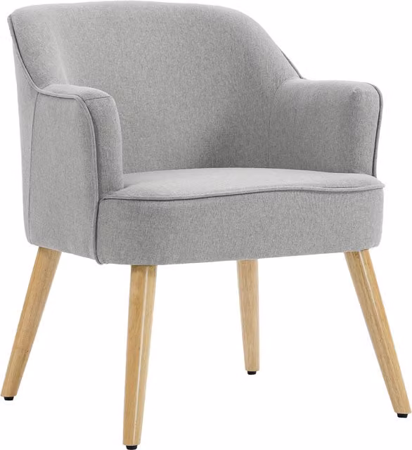Butaca moderna HOMCOM tapizada en lino sintético con patas de madera para salón, dormitorio u oficina, color gris claro, An/P/Al: 64,5 x 65 x 79,5 cm