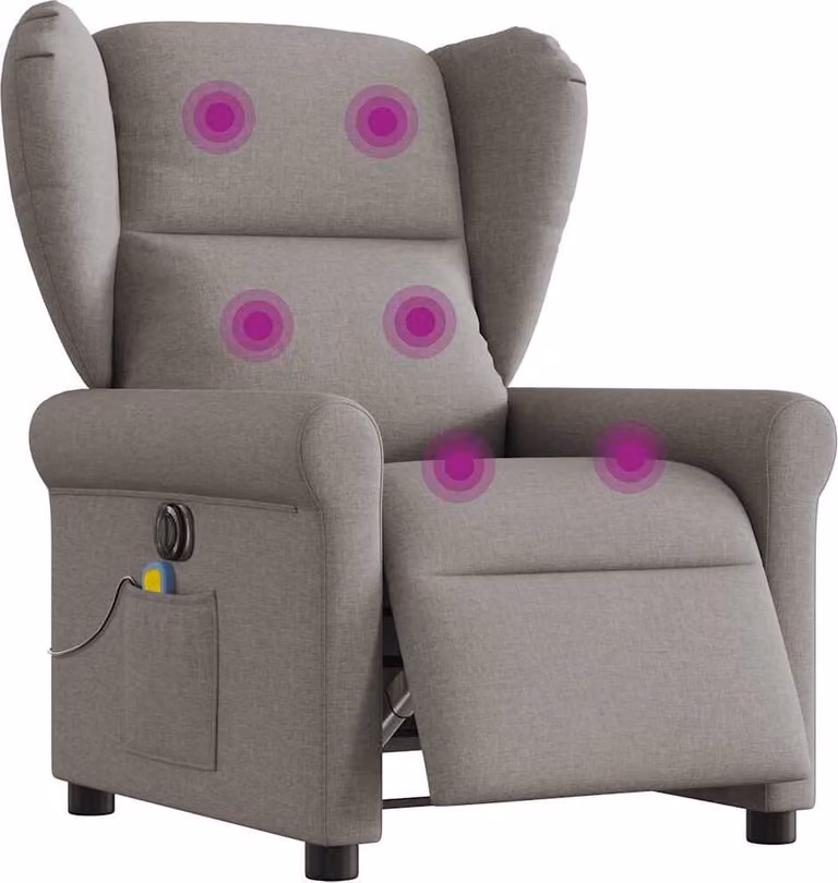 Sillón reclinable de masaje eléctrico Syfax en tela gris con reposabrazos