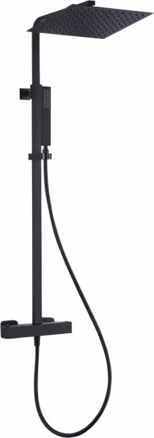 Columna de ducha termostática Square ii de ESSEBAGNO con efecto lluvia y rociador manual en negro mate de acero inoxidable para instalación en pared