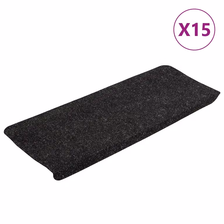 Set de 15 alfombrillas autoadhesivas para escalera vidaXL, antideslizantes y absorbentes de sonido, fieltro color antracita o negro, An/P/Al: 65 x 24,5 x 3,5 cm