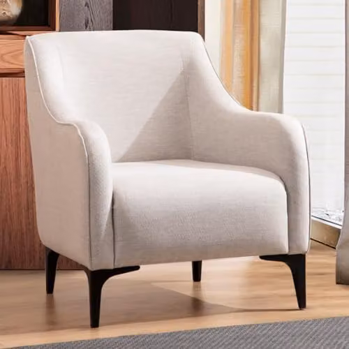 Sillón Concept-Usine con reposabrazos de tela blanca y patas negras de estilo moderno para salón o dormitorio