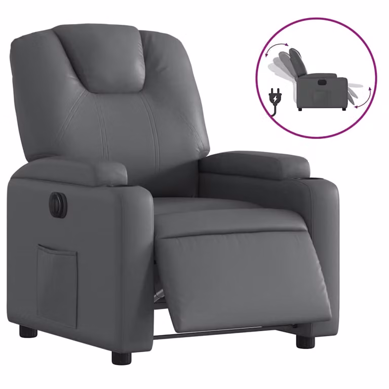 Sillón reclinable eléctrico de cuero sintético gris vidaXL
