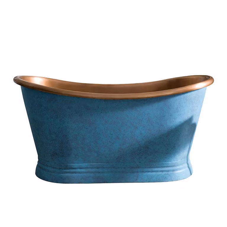 Bañera exenta ovalada Sienna de Hudson Reed en cobre con exterior de pátina azul, An/P/Al: 150 cm