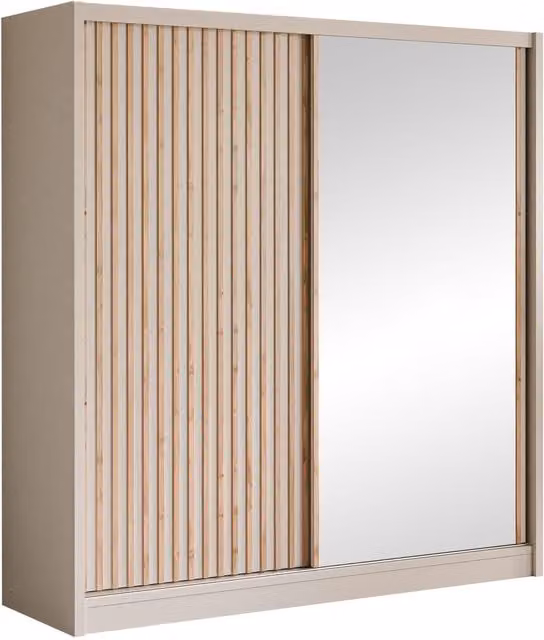 Armario Gemes MOBILIER1 en Cachemira y Roble Wotan con puertas correderas y espejo, Al 215 cm x An 203 cm x P 60 cm