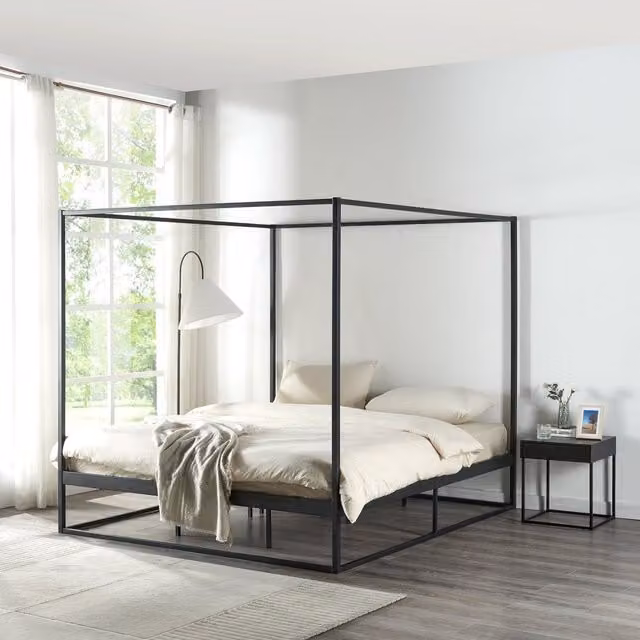Estructura de cama con dosel Kristianstad de en.casa en metal negro An/P/Al: 180 x 200 x 185 cm