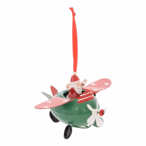 Colgante de Navidad de Metal con Forma de Avión y Papá Noel Multicolour de FEERIC LIGHTS & CHRISTMAS, 13,5 cm