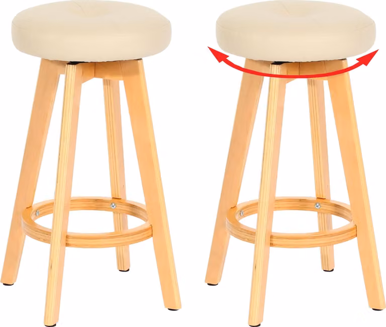 Juego de 2 taburetes de bar Mendler de estilo retro con estructura de madera de abedul y tapicería de cuero sintético color beige