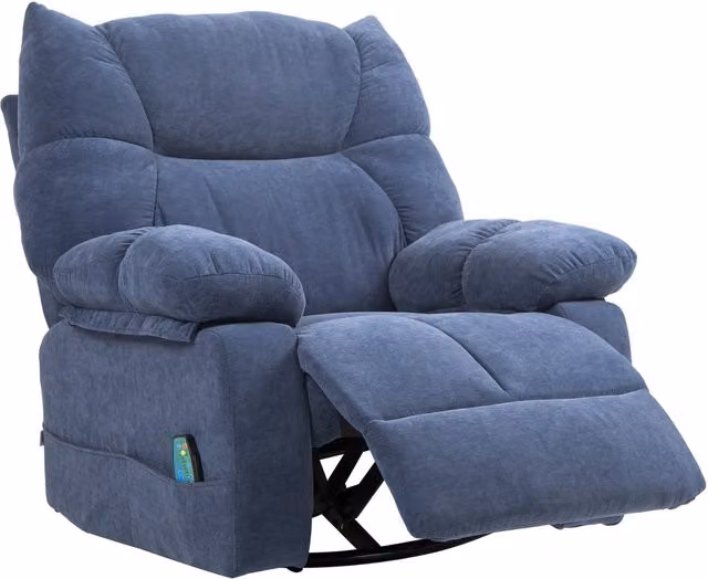 Sillón de masaje eléctrico NORTHIX con calefacción, giro de 360 grados y tapizado en chenilla azul