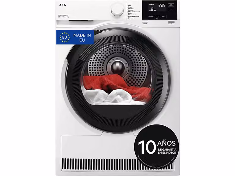 Secadora de bomba de calor AEG TR719G4PB de 9 kg con tambor reversible y carga frontal en color blanco