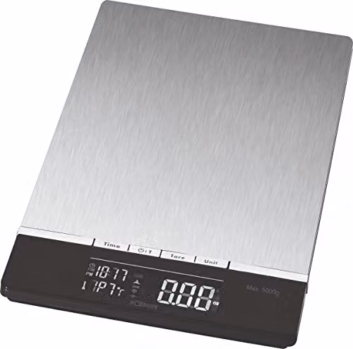 Báscula de cocina digital Bomann KW 1421 CB en acero inoxidable, color negro y plata con pantalla LCD, An/P/Al: 16 x 23 x 1,8 cm
