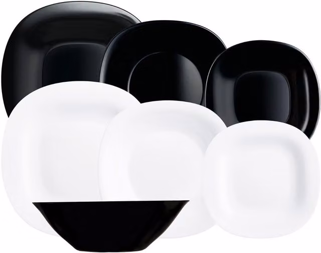 Vajilla de opal de 19 piezas Luminarc Carine N&B para 6 personas en blanco y negro, apta para microondas y lavavajillas