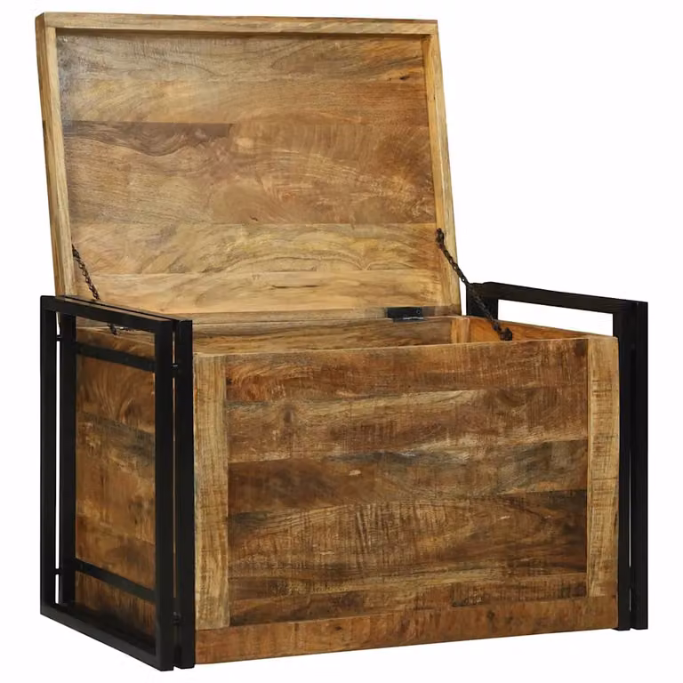 Caja de almacenamiento de estilo rústico vidaXL en madera de mango y metal, color marrón y negro, An/P/Al: 80 x 50 x 50 cm