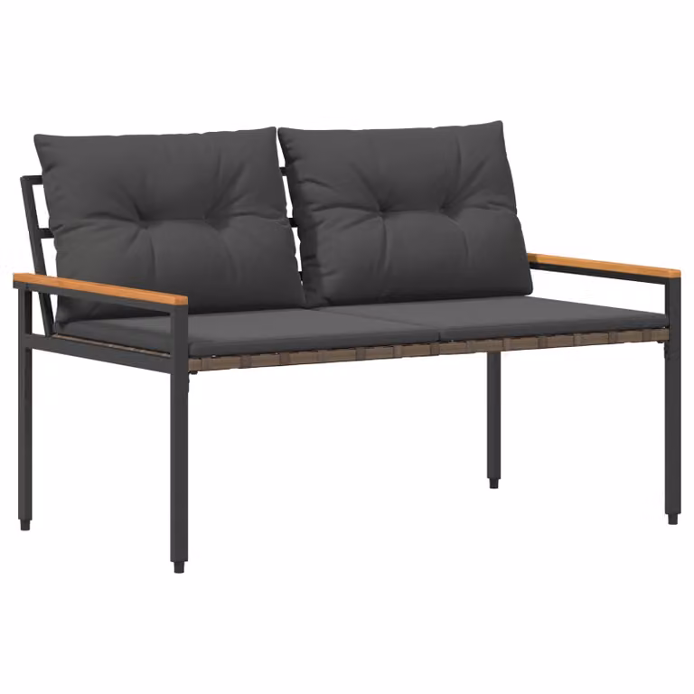 vidaXL Banco de exterior de 2 plazas en ratán sintético y madera de acacia gris An/P/Al: 116 x 67,5 x 72 cm