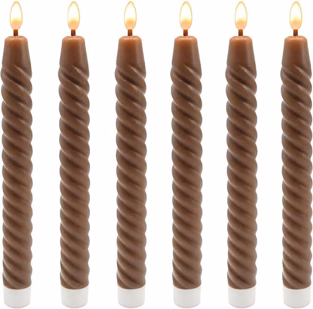 Set de 6 velas LED de cera real tipo taper de NORTHIX con efecto parpadeante en colores blanco, marrón y multicolor para mesa