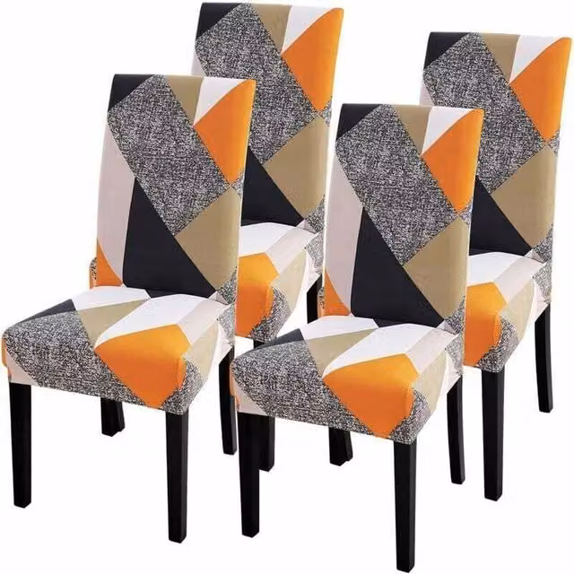 Pack de 4 fundas elásticas estampadas para silla de comedor XISRENS, lavables y resistentes a las manchas, color amarillo multicolor