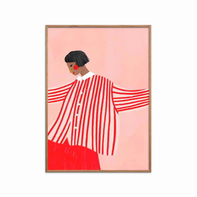Póster decorativo The Woman with the Red Stripes con marco de roble multicolor, An/P/Al: 30 x 40 cm