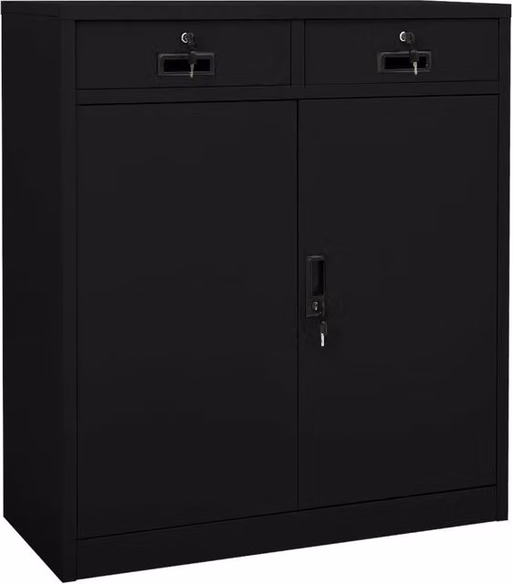 Armario de oficina Helloshop26 con estantes ajustables y cerradura, color negro y gris, An/P/Al: 90 x 40 x 102 cm