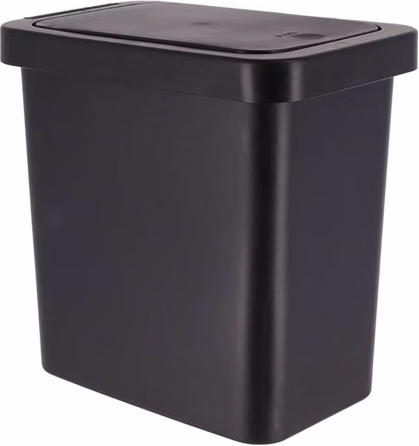 Papelera rectangular de plástico con tapa y pedal Tendance, color negro, 8 l
