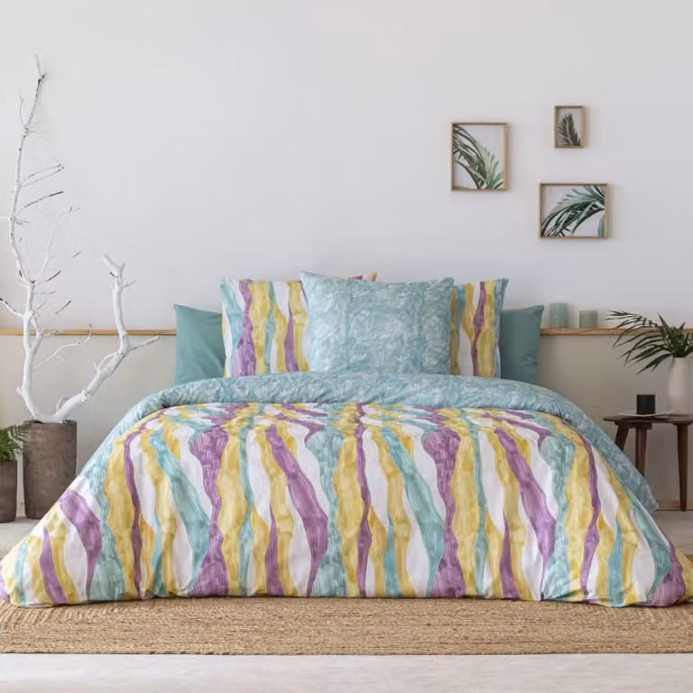 Funda nórdica reversible de algodón Naf Naf con diseño gráfico en verde y azul, An/P/Al: 260 x 240 cm