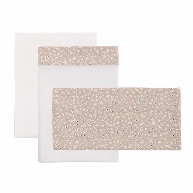 Juego de 3 piezas de ropa de cama Cambrass Supersoft para cuna de 60x120 cm, incluye sábana encimera, bajera elástica y funda de almohada, diseño floral rosa en algodón