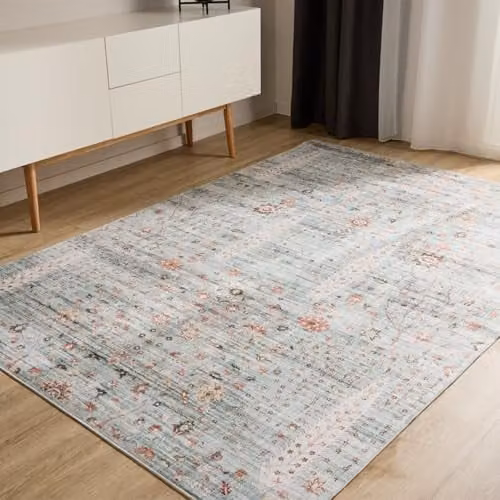Alfombra Benuta Basic George de estilo vintage y diseño abstracto en color turquesa, rectangular y lavable, An/P: 140 x 200 cm