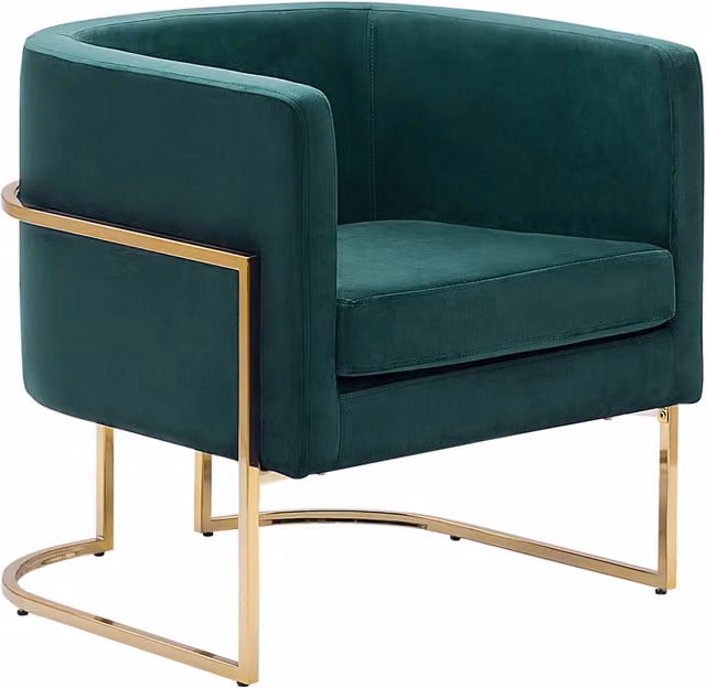 Sillón Sirkka de Beliani en terciopelo verde oscuro y metal dorado para salón o dormitorio