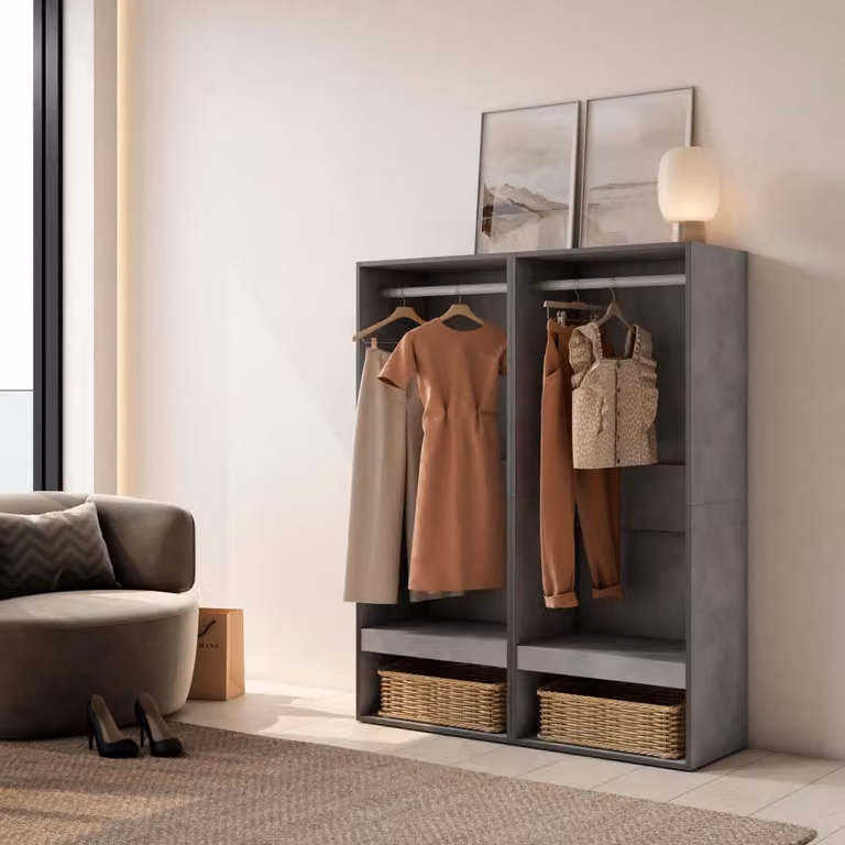 Vestidor Skraut Home con efecto madera y cemento en gris y negro, An/P/Al: 120 x 35 x 145 cm
