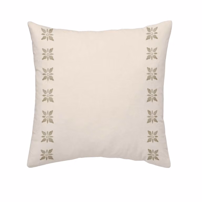 Funda de almohada de algodón popelín de 300 hilos con diseño floral en color beige, 80 x 80 cm
