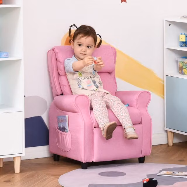 Sofá infantil reclinable HOMCOM con reposapiés y reposabrazos, color rosa