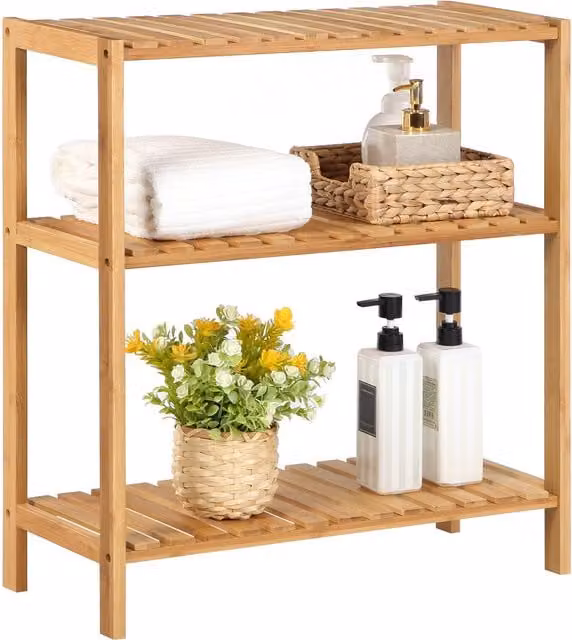 Estantería de bambú SONGMICS de 3 estantes ajustables, organizador moderno para baño o librería, color marrón, An/P/Al: 60 x 26 x 66 cm