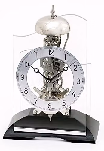 Reloj de mesa mecánico AMS moderno con mecanismo de cuerda y caja musical en colores gris, plata y antracita