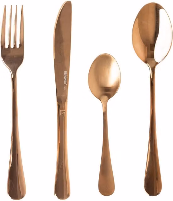 Set de cubiertos Bergner de 16 piezas en acero inoxidable pulido color bronce y naranja