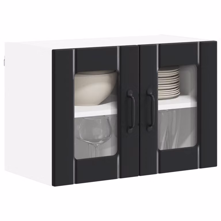 Set de 2 armarios de pared modernos LUCCA de vidaXL con puertas de vidrio y acabado negro mate para cocina
