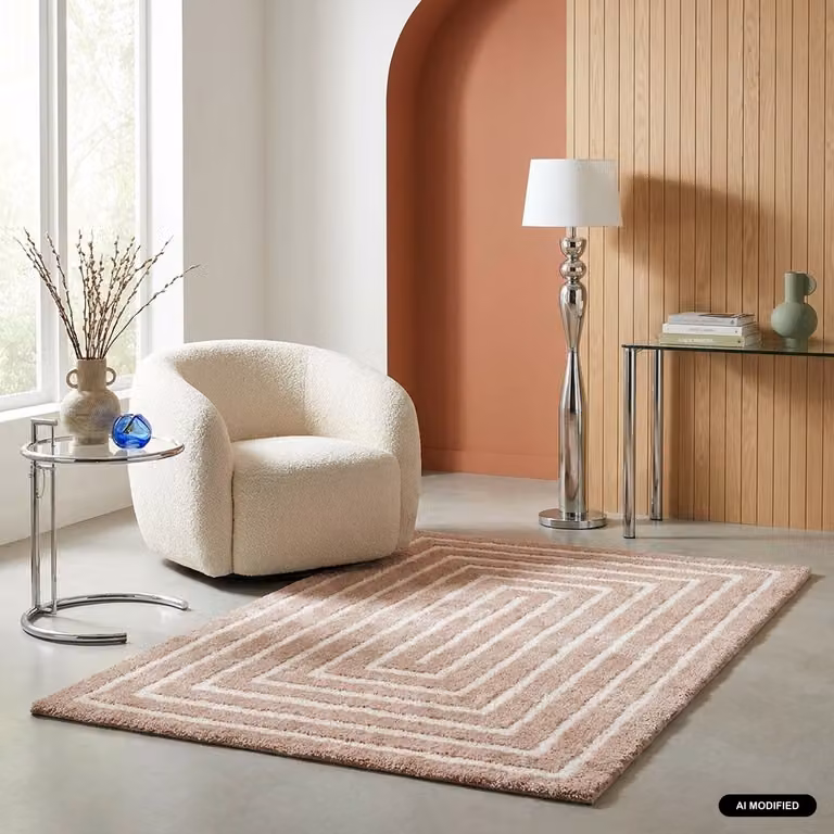 Alfombra rectangular moderna Sweeek en rosa y beige para salón o dormitorio, An/P: 200 x 76,2 cm