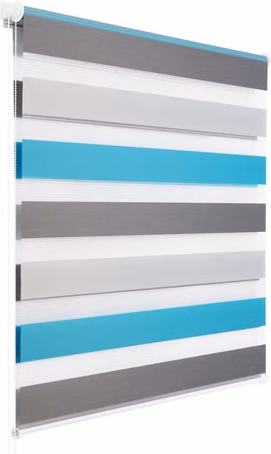 Persiana enrollable doble oscurecedora Woltu para interiores sin perforaciones, térmica y resistente a la humedad, An/P: 65 x 150 cm, colores blanco, gris y turquesa