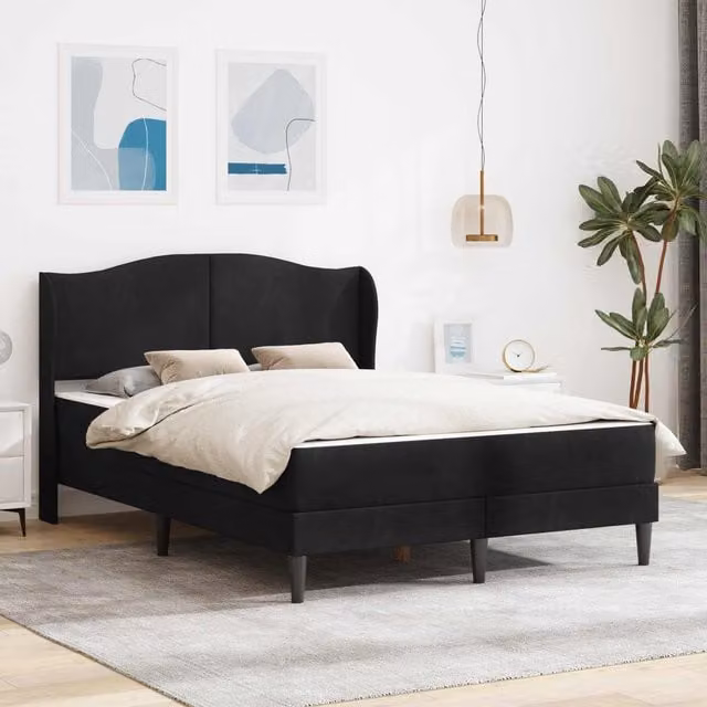 Estructura de cama con cabecera Maison exclusive en terciopelo negro, An/P/Al: 160 x 200 x 101 cm
