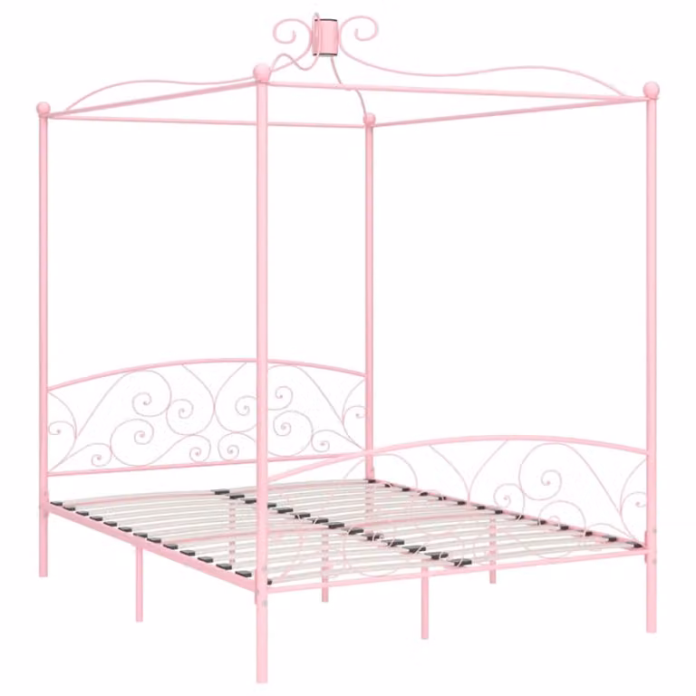 Estructura de cama matrimonial con dosel Maison Chic en metal rosa de 160 x 200 cm