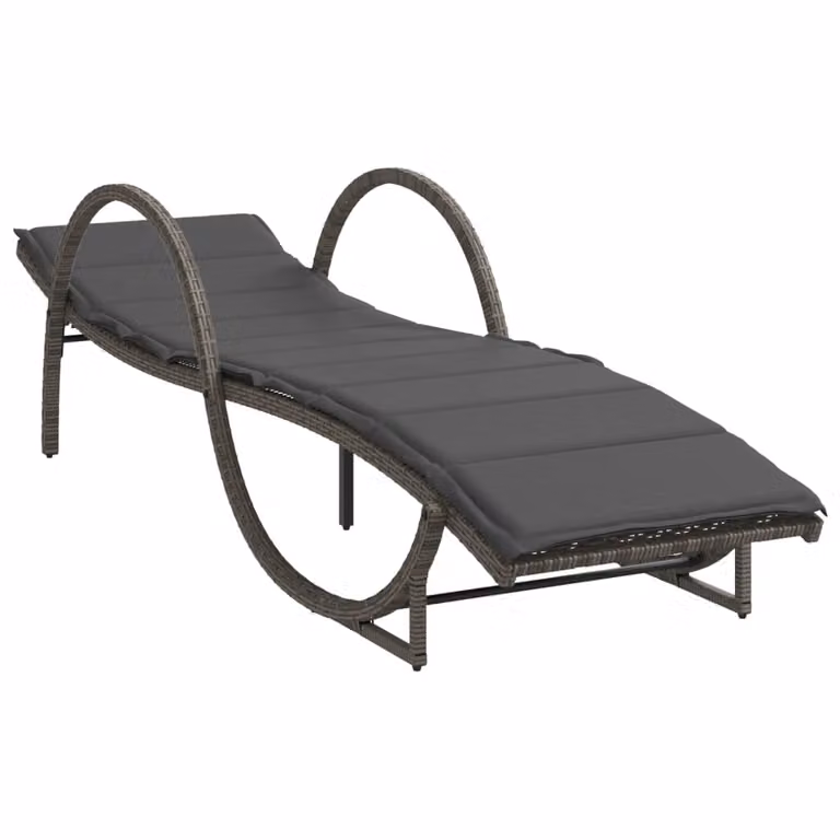 Tumbona de ratán sintético Syfax con cojín impermeable y reposacabezas ajustable en color gris An/P/Al: 199 x 60 x 42 cm