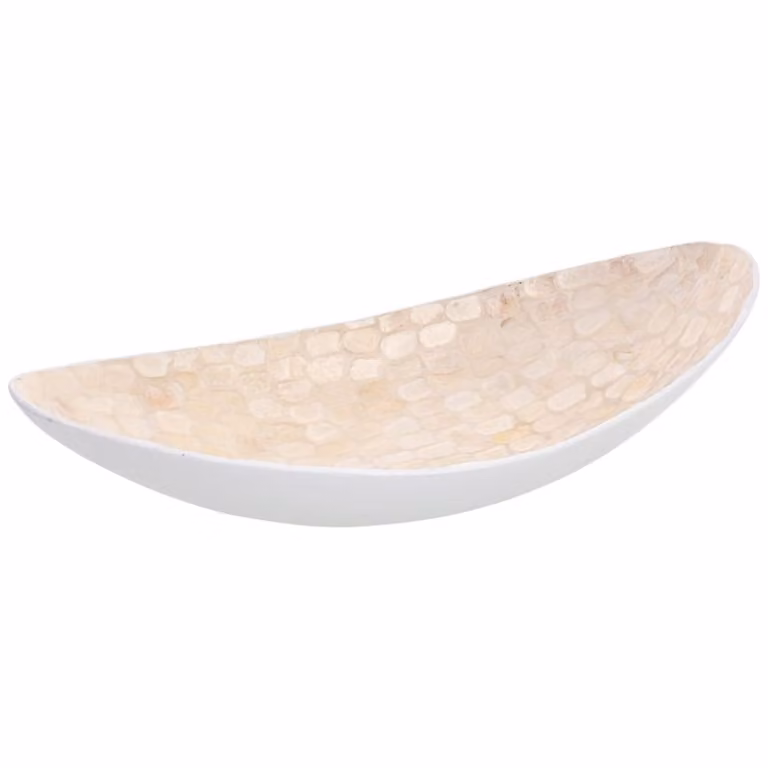 Centro de mesa Wanderlust deco de madera y madreperla blanco, forma ovalada, An/P/Al: 48 x 22 x 10 cm