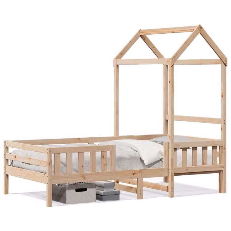 Estructura de cama con techo tipo cabaña vidaXL de madera maciza de pino color marrón An/P/Al: 100 x 200 cm