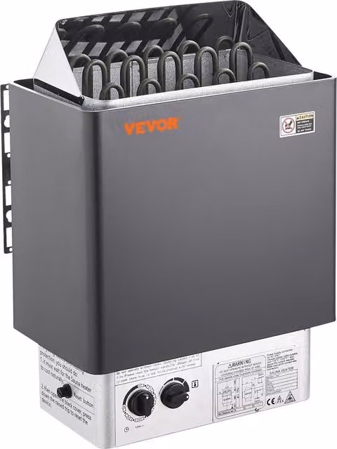 Estufa de sauna eléctrica Vevor de acero inoxidable en color gris, 8 kW, 400 V, con temporizador de 3 horas y montaje en pared para volúmenes de 8 a 12 m³