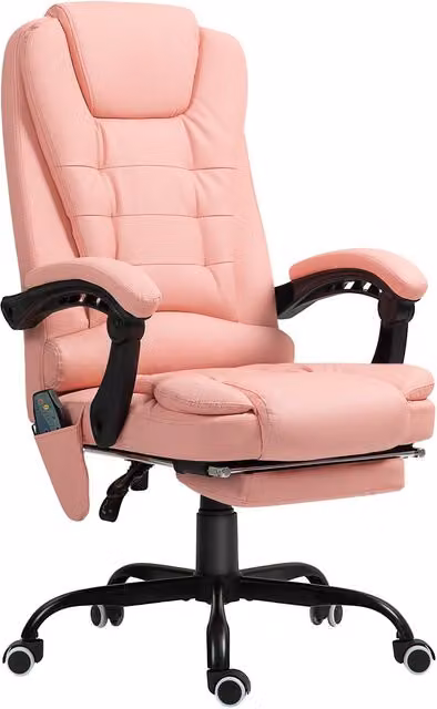Silla de oficina ejecutiva NORTHIX en color rosa con tapicería de piel sintética, diseño ergonómico con reposacabezas, reposapiés y capacidad de 120 kg
