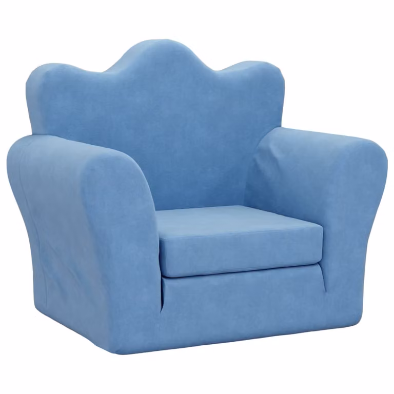 Sofá cama infantil de terciopelo azul vidaXL con relleno de espuma y reposabrazos