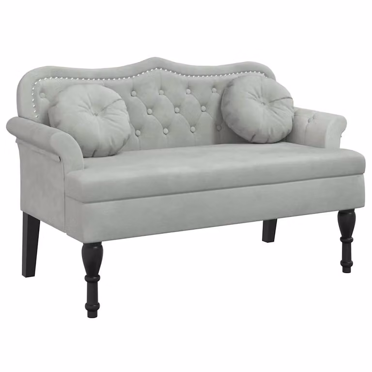 vidaXL Banco con cojines de terciopelo gris claro An/P/Al: 120,5 x 65 x 75 cm