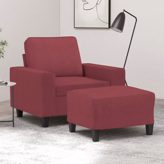 Sillón relax con taburete de tela rojo vidaXL