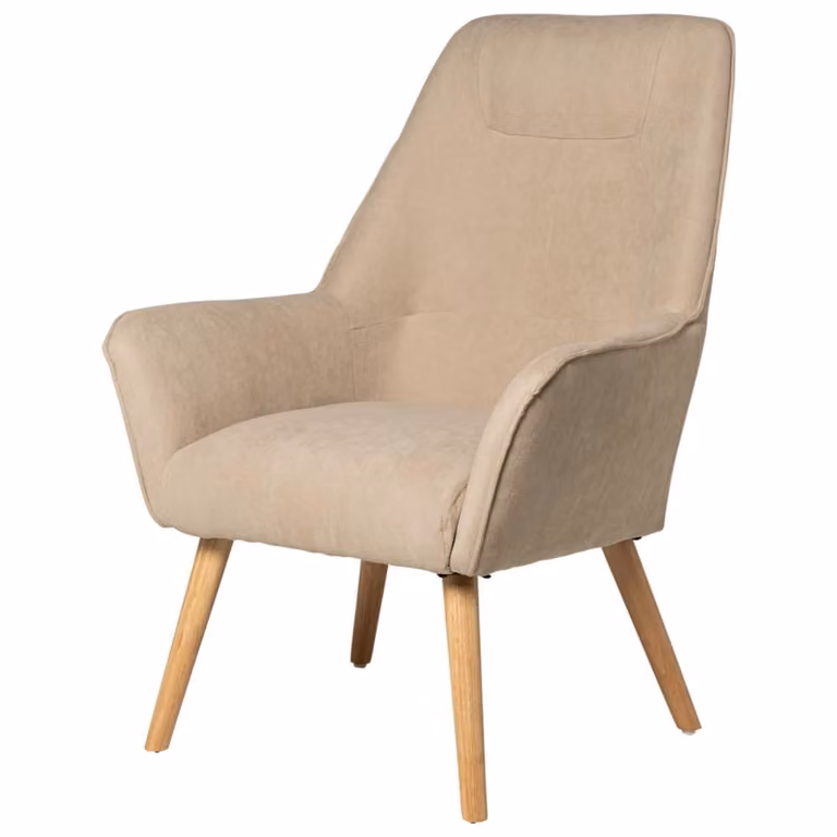Butaca moderna Koketto Home tapizada en beige con reposabrazos y estructura de madera y plástico