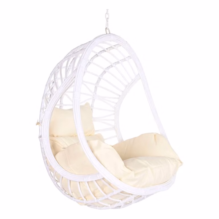 Sillón colgante de ratán sintético NIYLO en color blanco con cojines para jardín o terraza An/P/Al: 90 x 70 x 110 cm